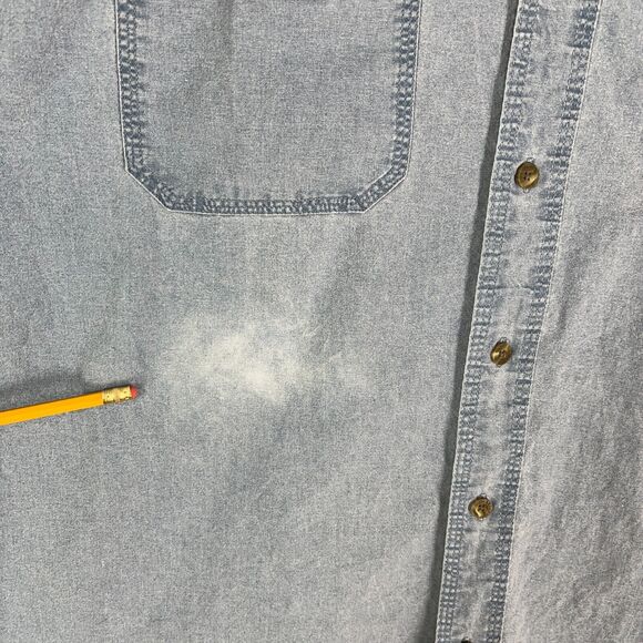 Red Head Shirt Mens L Button-Up Camp Field Outdoor Hike Chore Cottage Denim - Picture 3 of 13